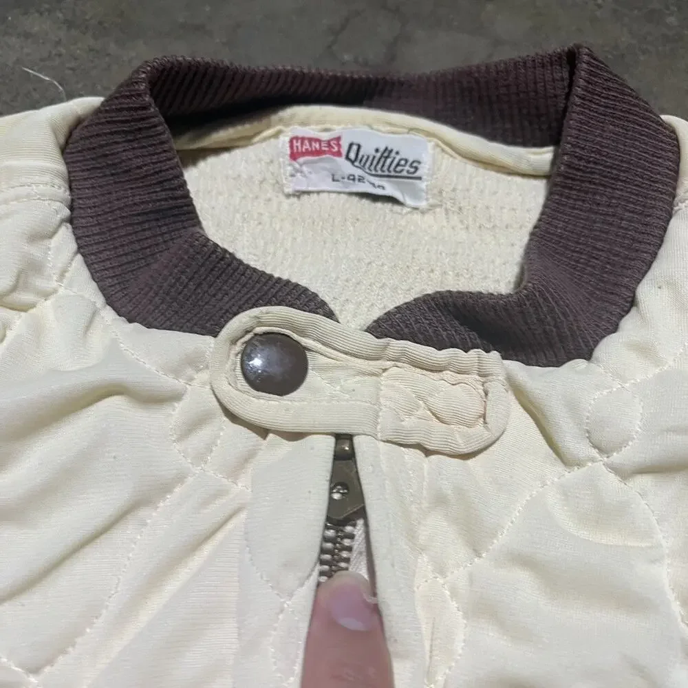 Vintage 40s 50s Hanes Quilties Cream Quilted Bomber Jacket